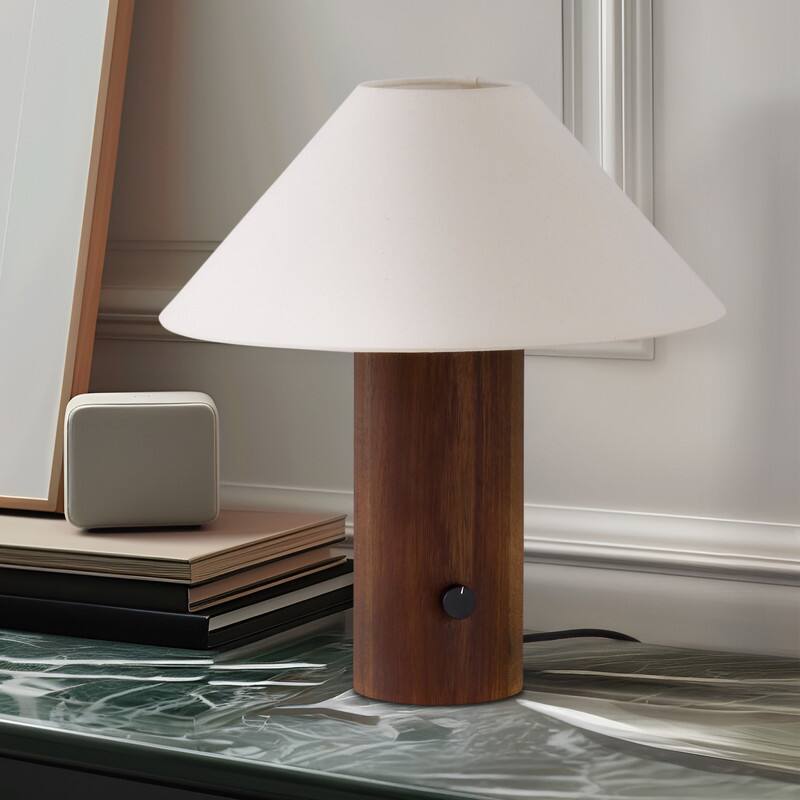 Alt View 1. Brightech - Oakley LED Midcentury Modern Dimmable Bedside Nightstand Desk Lamp - Walnut Brown Wood.