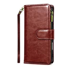 Kitcheniva - PU Leather Phone Wallet Zipper With Tempered Glass For iPhone 16 Pro Max - Brown