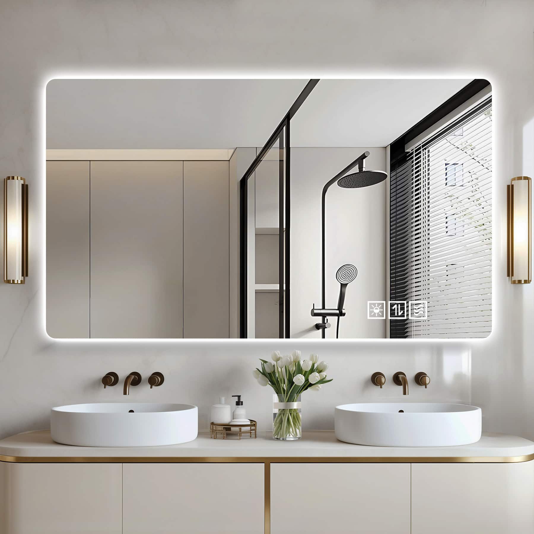 Boyel Living - Wall Mounted LED Lighting Mirror 24 by 48 Inch with Three Color Lighting Dimming Anti Fog and Touch Switch