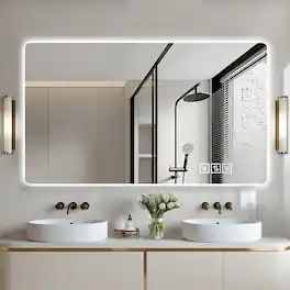 Boyel Living - Wall Mounted LED Lighting Mirror 24 by 48 Inch with Three Color Lighting Dimming Anti Fog and Touch Switch