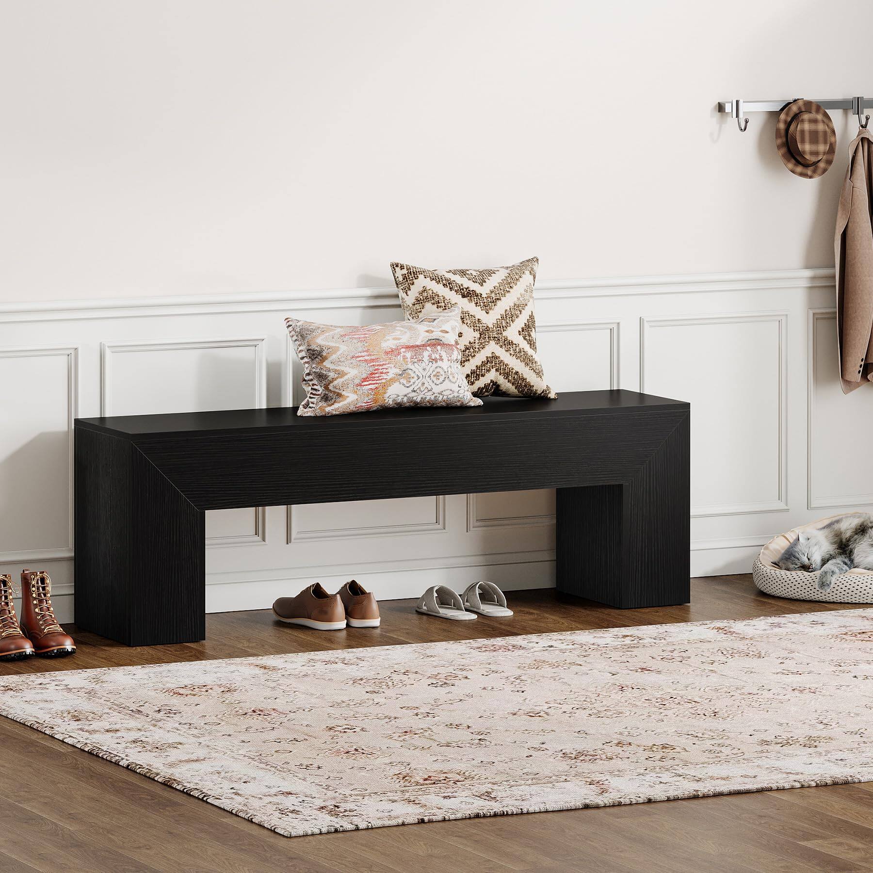 Alt View 1. Tribesigns - Dining Bench, Farmhouse Wooden Entryway Bench, Entry 47" Long Bench for Living Dining Room, Hallway and Bedroom, Easy As - Black.