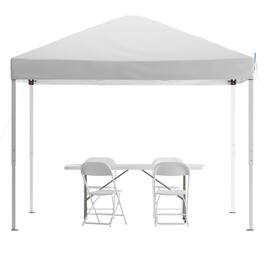 Flash Furniture - Otis Portable Tailgate/Event Tent Set - 10'x10' White Pop Up Canopy Tent, 6-Foot Bi-Fold Table, Set of 4 White Folding C