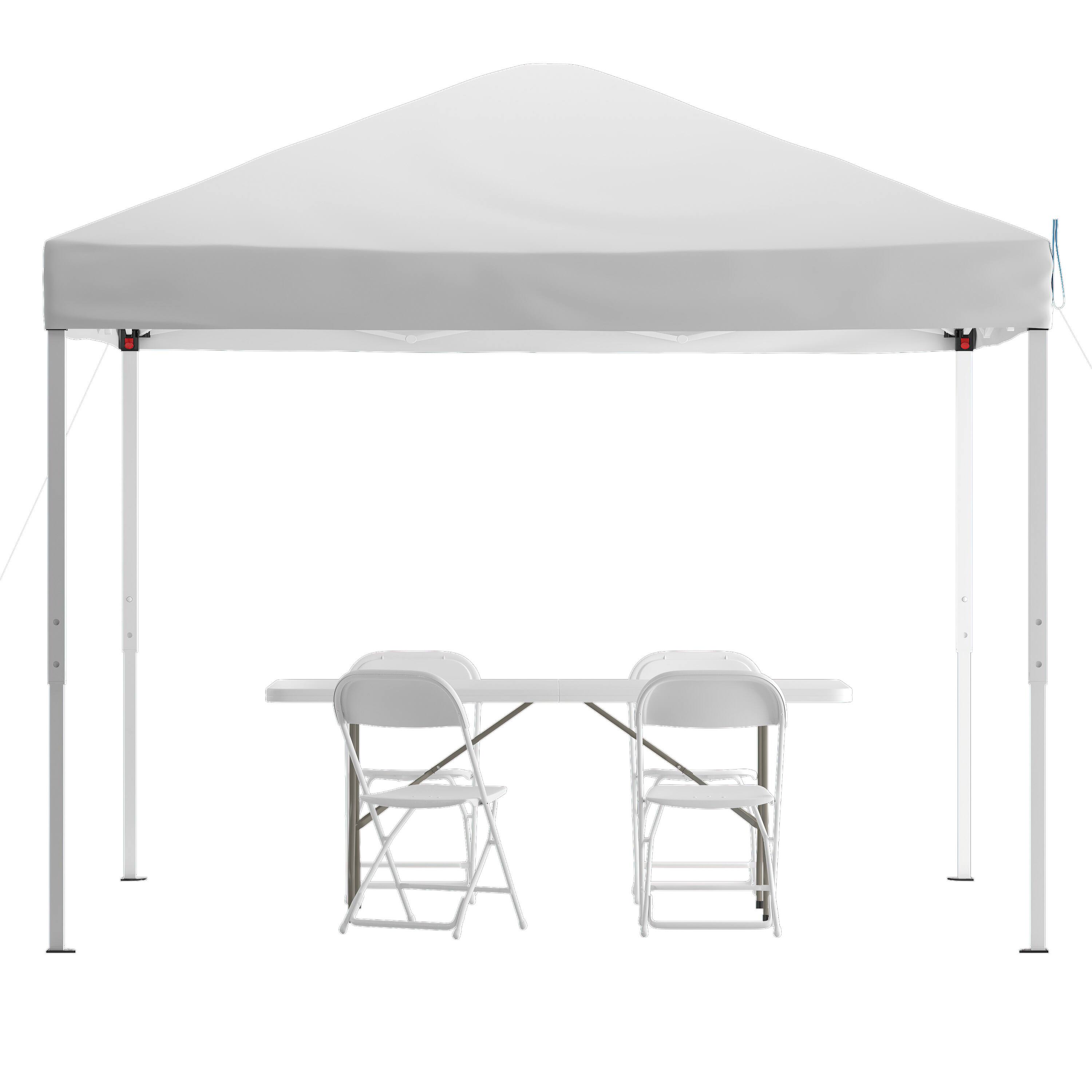 Alt View 1. Emma + Oliver - Outdoor Event/Tailgate Set with Pop Up Event Canopy with Carry Bag, Bi-Fold Table and 4 Folding Chairs - White.