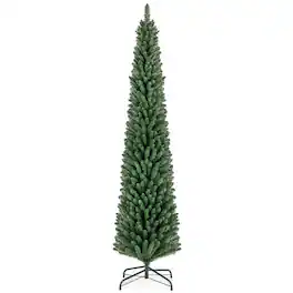 Costway - 8 FT Pencil Christmas Tree Artificial Xmas Tree with 671 Memory Wire Branch Tips - Green
