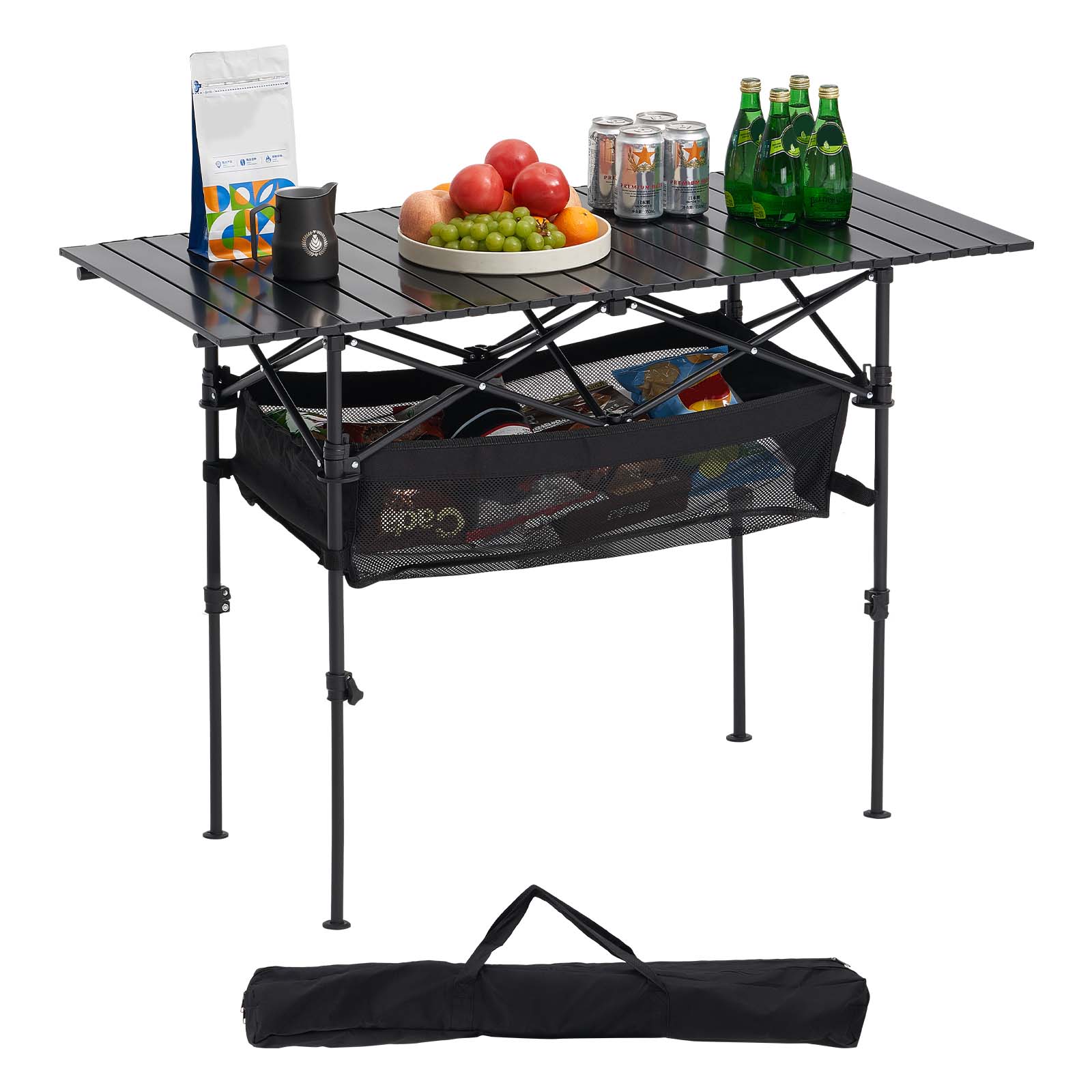 VEVOR - Folding Camping Table, Portable Roll Up Side Tables, Lightweight Aluminum Beach Table, Large Storage Bag and Carry Bag - Black