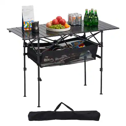 Front. VEVOR - Folding Camping Table, Portable Roll Up Side Tables, Lightweight Aluminum Beach Table, Large Storage Bag and Carry Bag - Black.