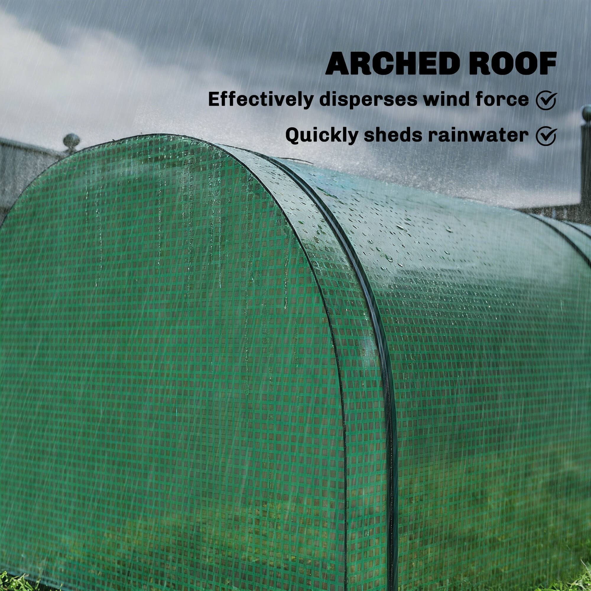 ARCHED ROOF  
Effectively disperses wind force  
Quickly sheds rainwater