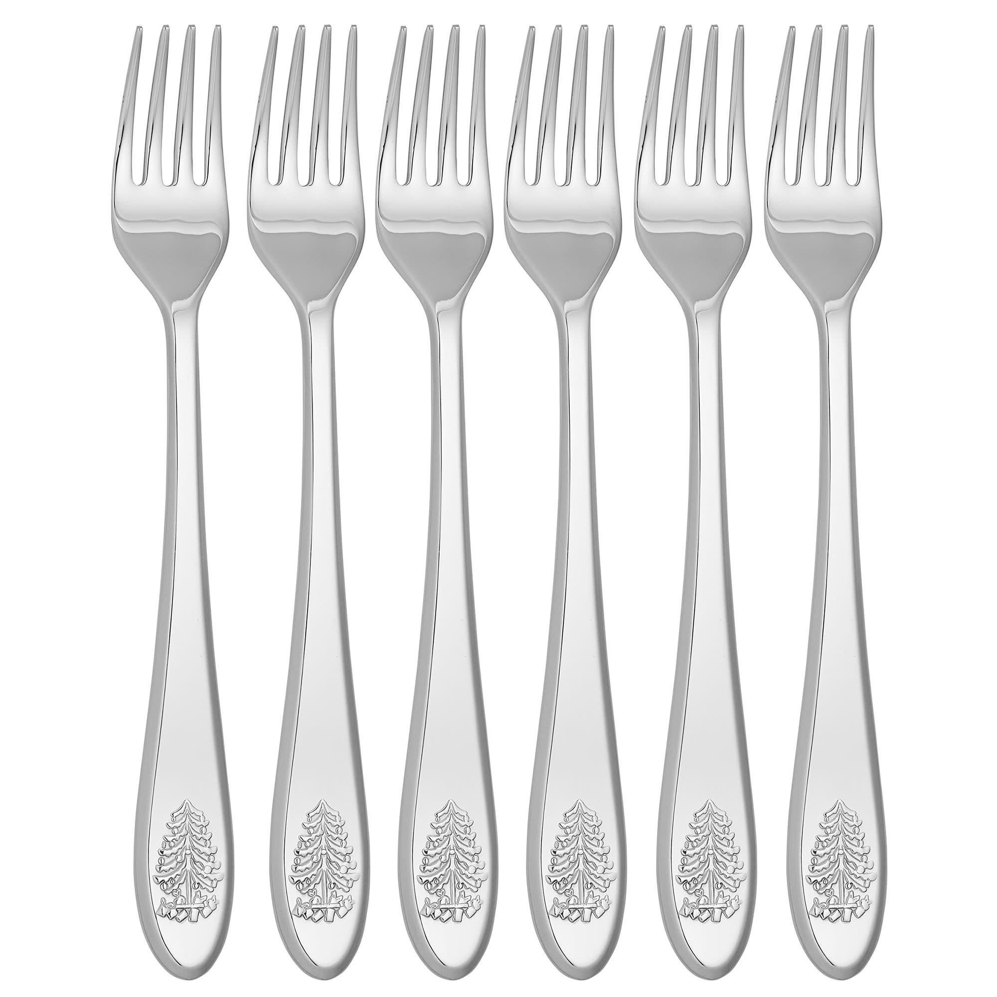 Front. Spode - Spode Christmas Tree, 6-Piece Cocktail Forks - Green - Multicolored.