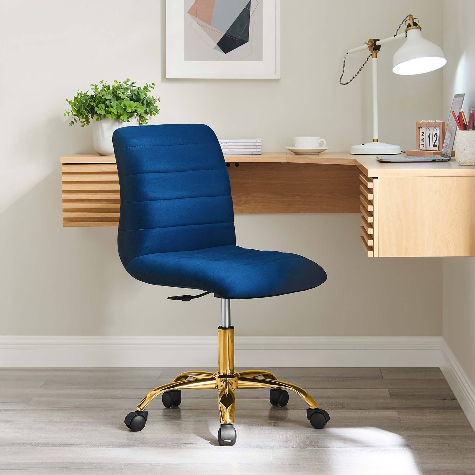 Alt View 4. Modway - Ripple Armless Performance Velvet Office Chair by Modway - Blue.