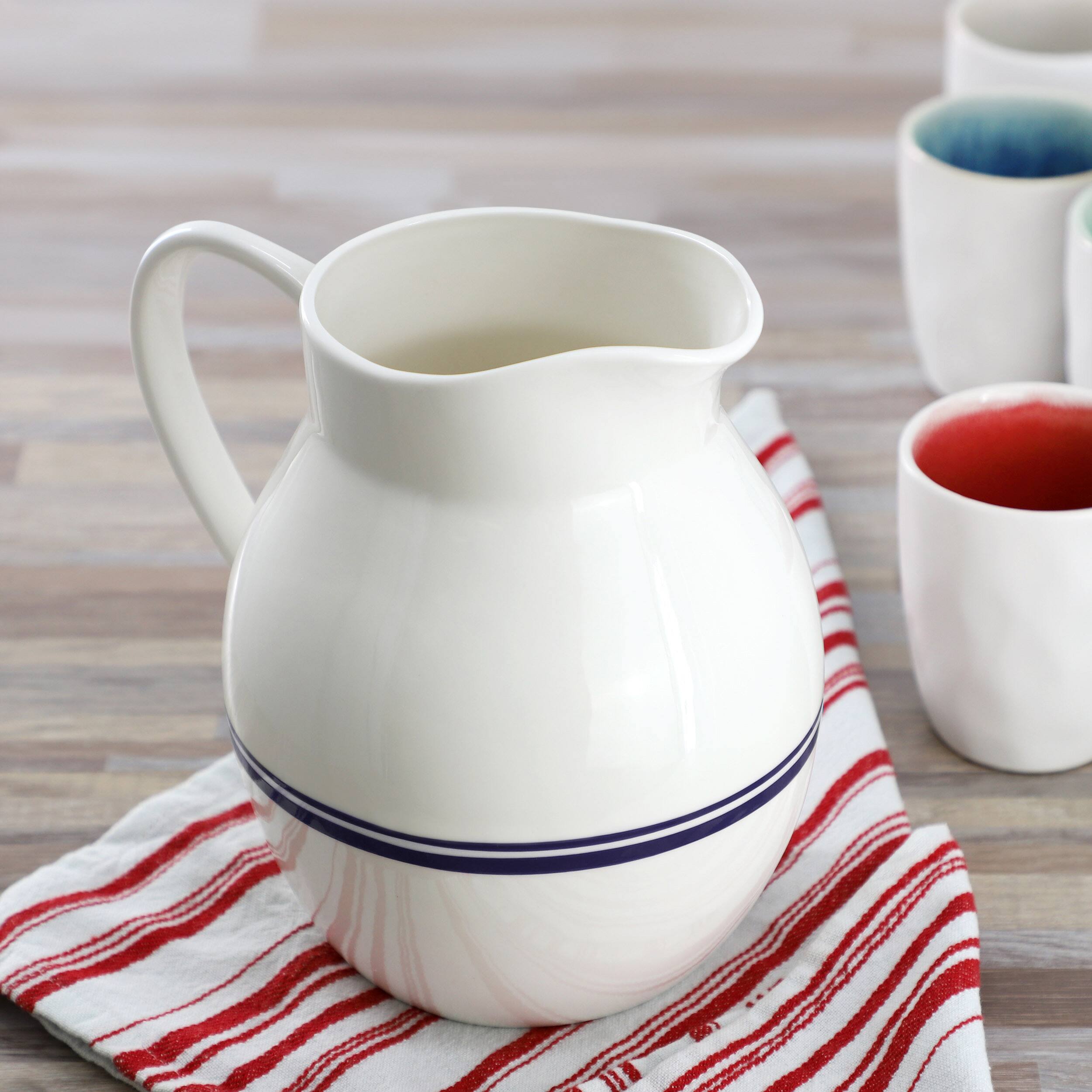 Alt View 4. Sur La Table - Sur La Table Le Marais New Bone Fine Ceramic 95 Ounce Pitcher in Marine - White.
