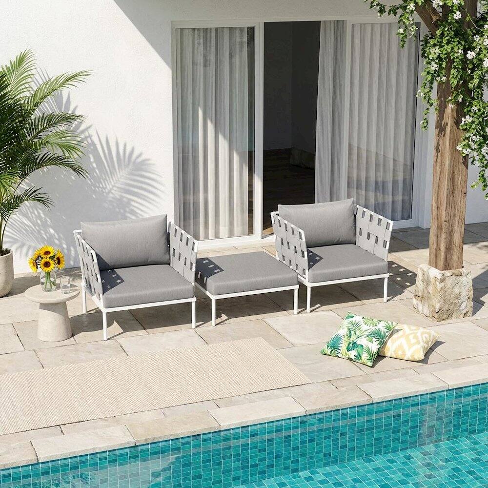 Angle. Outdoor Escape - Outdoor Patio Aluminum Sectional Sofa Set Includes 3-Piece Lounge Furniture - White.