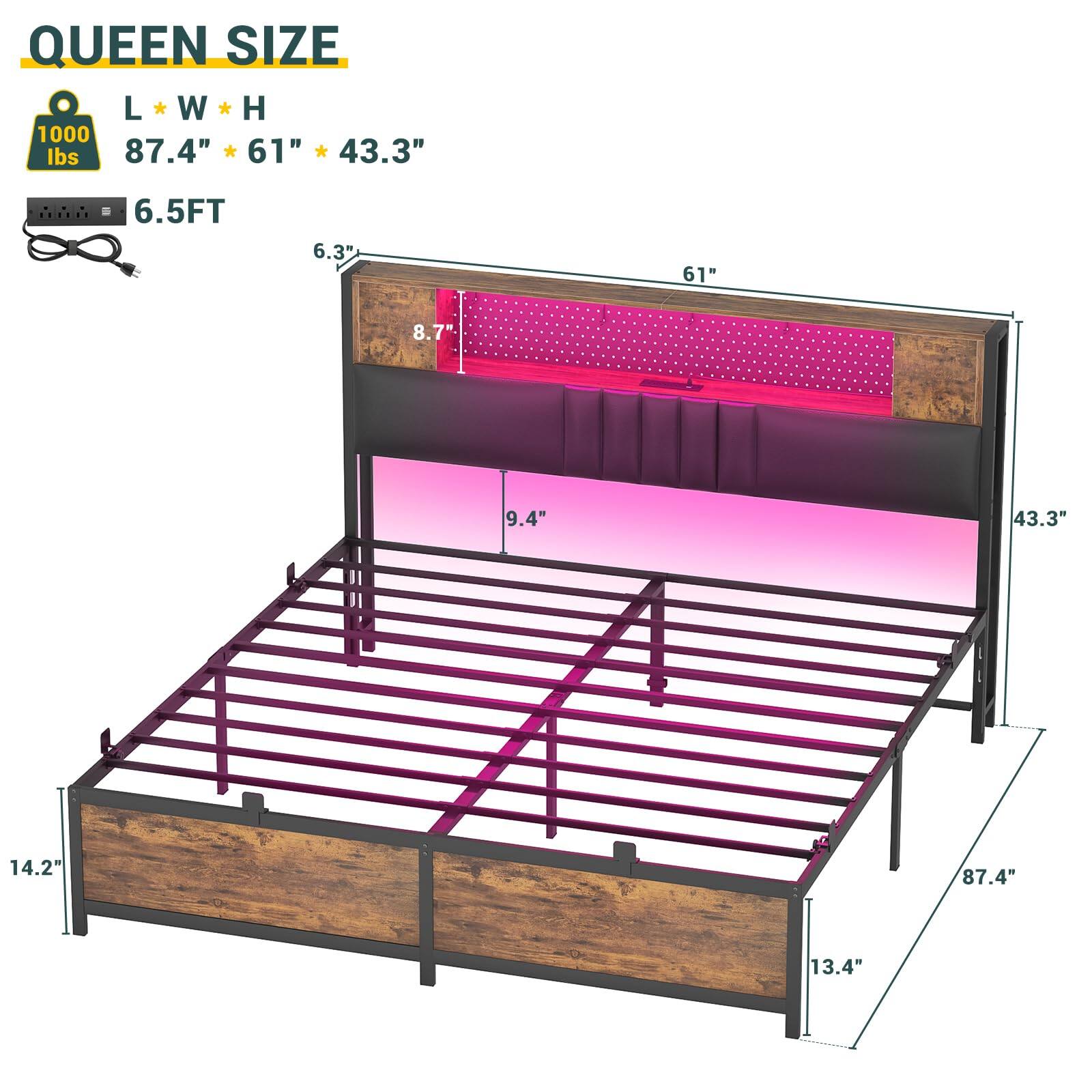 QUEEN SIZE  
L * W * H  
87.4" * 61" * 43.3"  
6.5FT  
6.3"  
8.7"  
9.4"  
14.2"  
13.4"