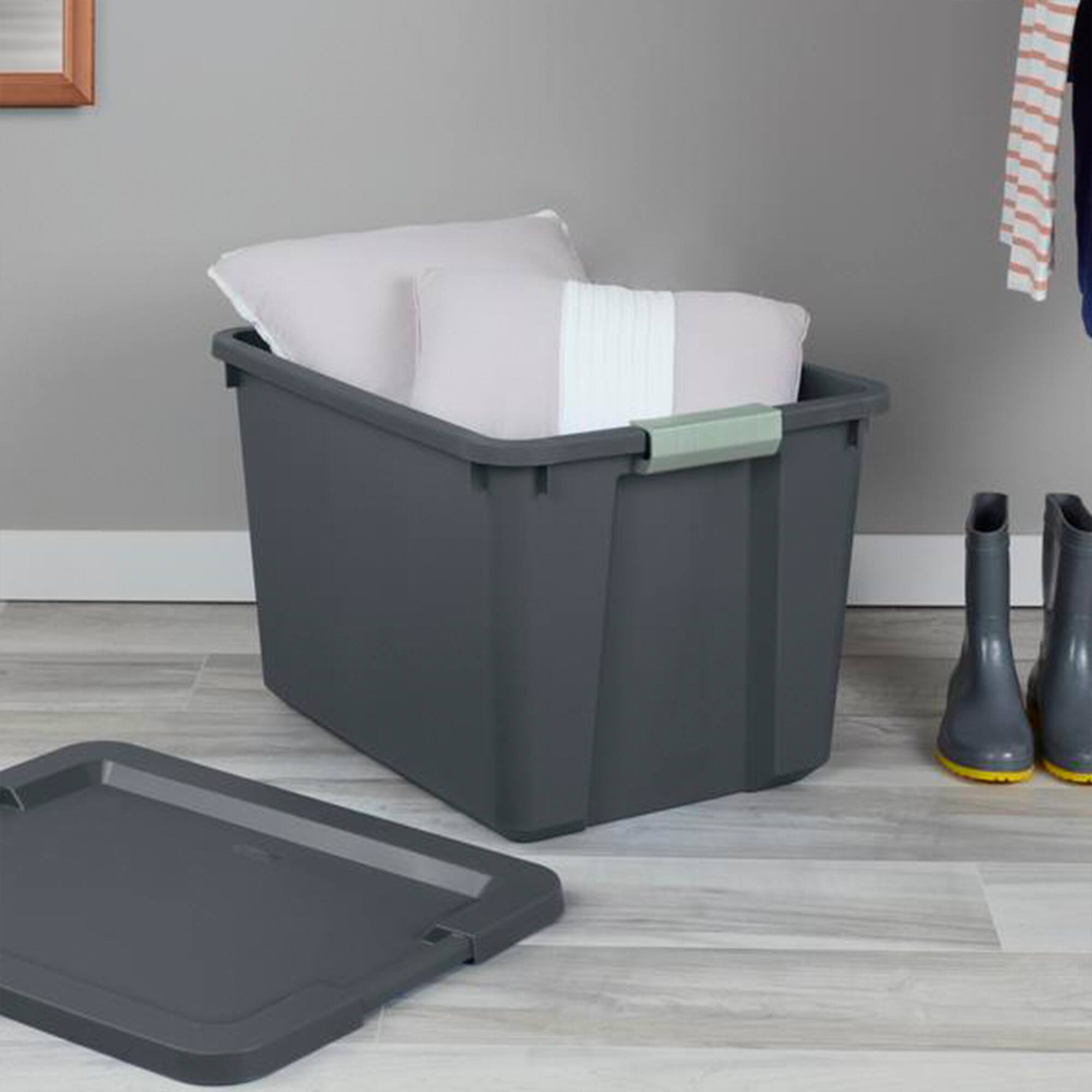 Alt View 2. Sterilite - Sterilite 6 Pack 20 Gallon Latch Tote, Stackable Plastic Storage Bin Container - Gray/Green.