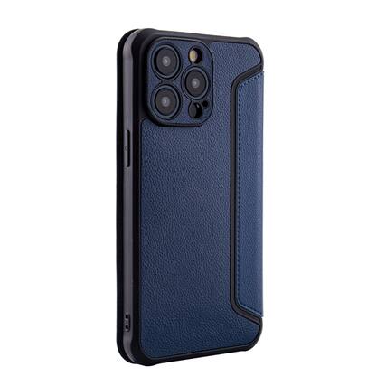 Front. Reiko - Magnetic Wallet Leather Phone Case For Apple Iphone 15 Pro Max In Navy - Navy.