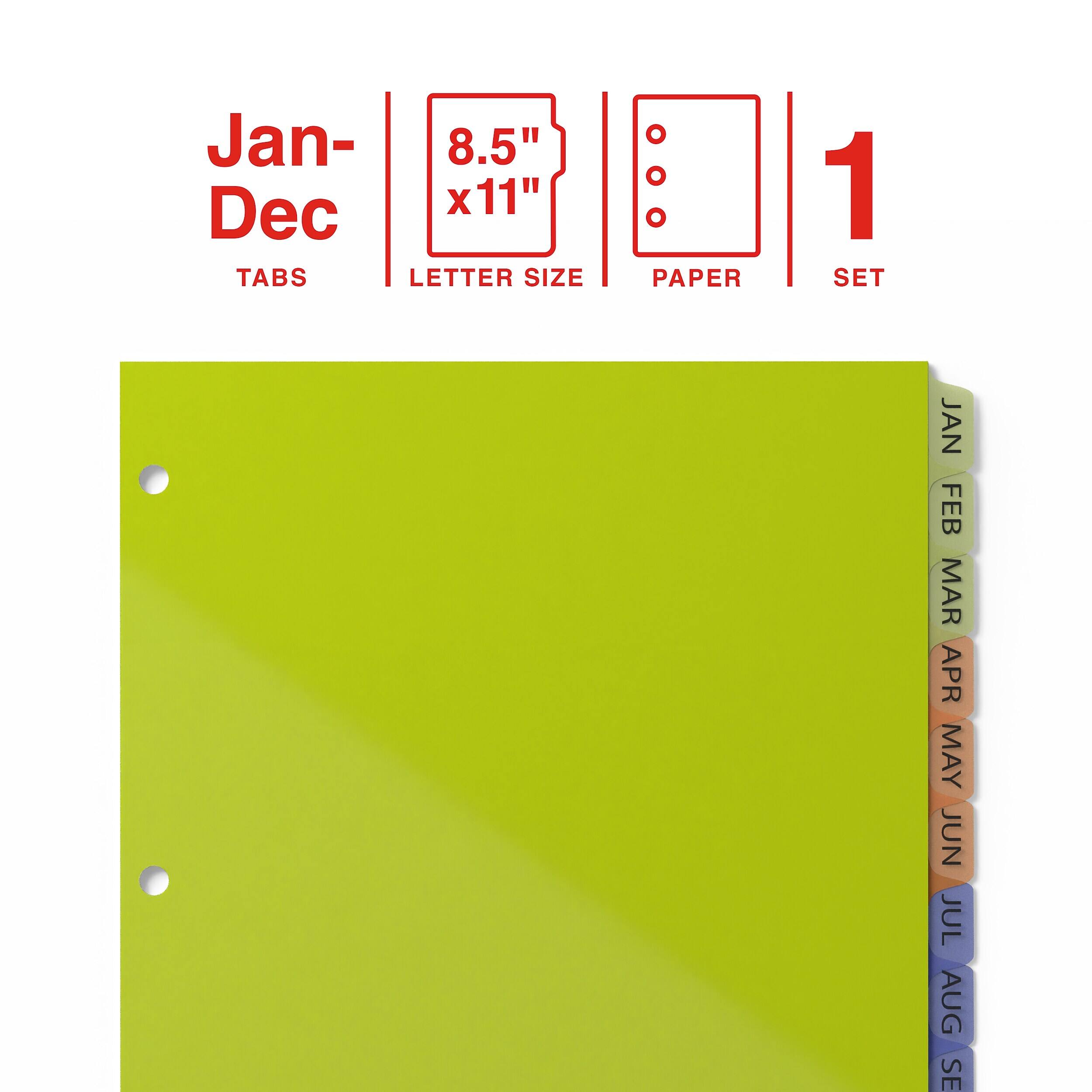 Jan-Dec  
8.5" x 11"  
TABS LETTER SIZE  
PAPER  
1 SET  
JAN FEB MAR APR MAY JUN JUL AUG SEP