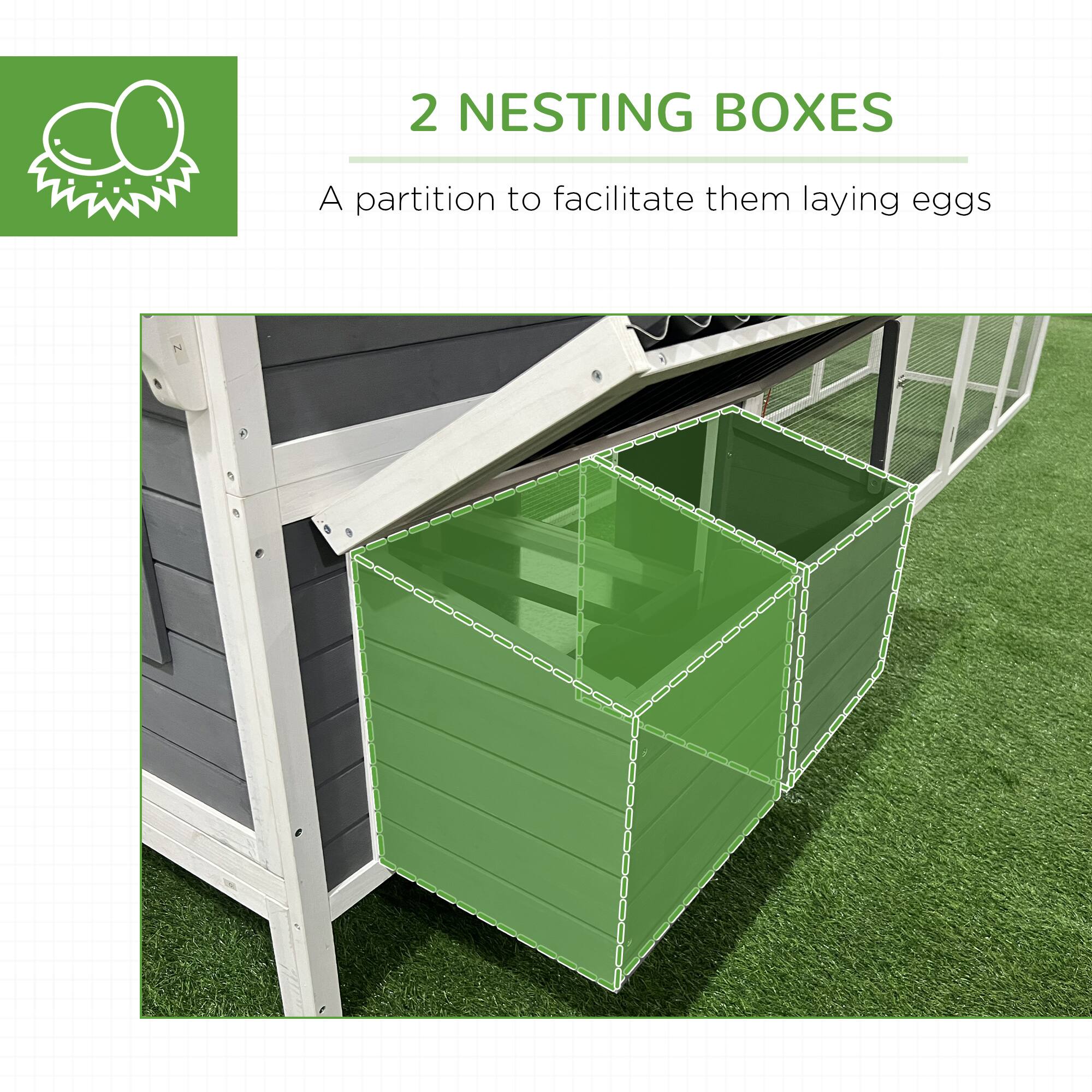 2 NESTING BOXES  
A partition to facilitate them laying eggs