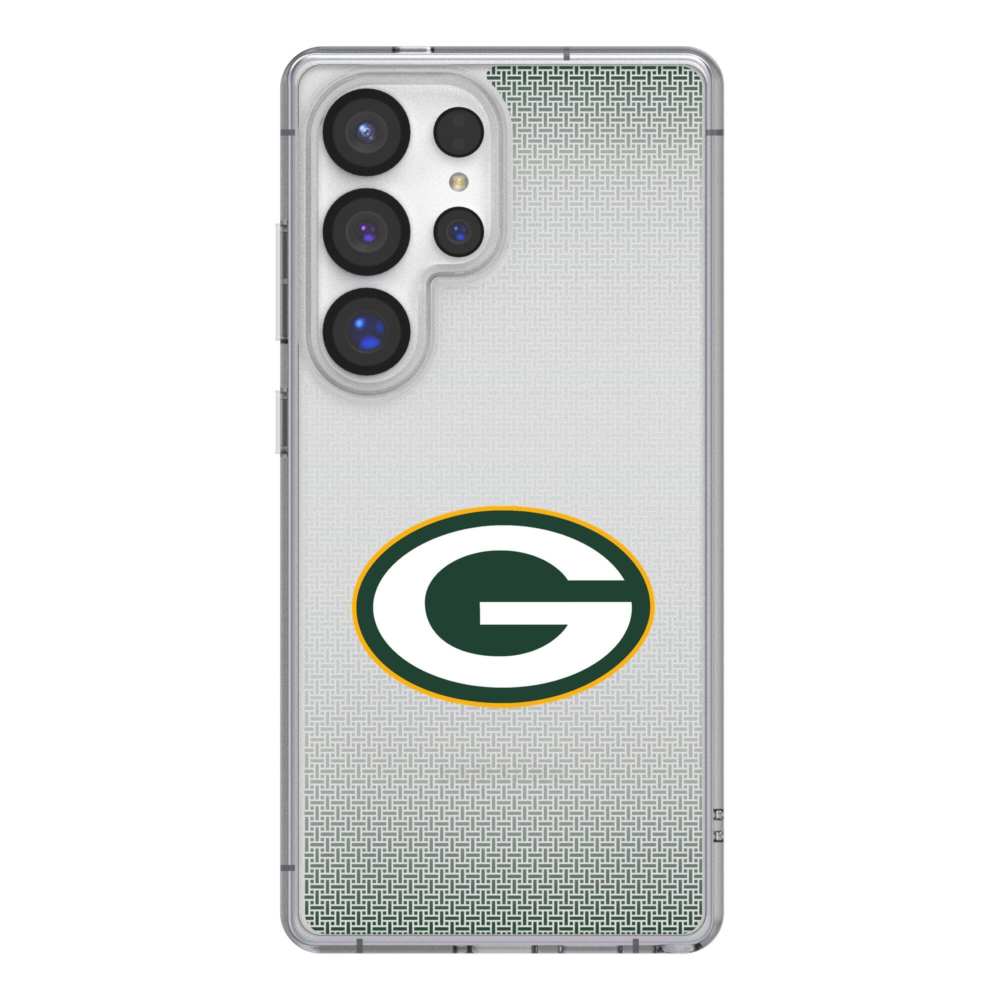 Front. Keyscaper - Green Bay Packers Linen Logo Galaxy Clear Case - S22 - Multicolor.