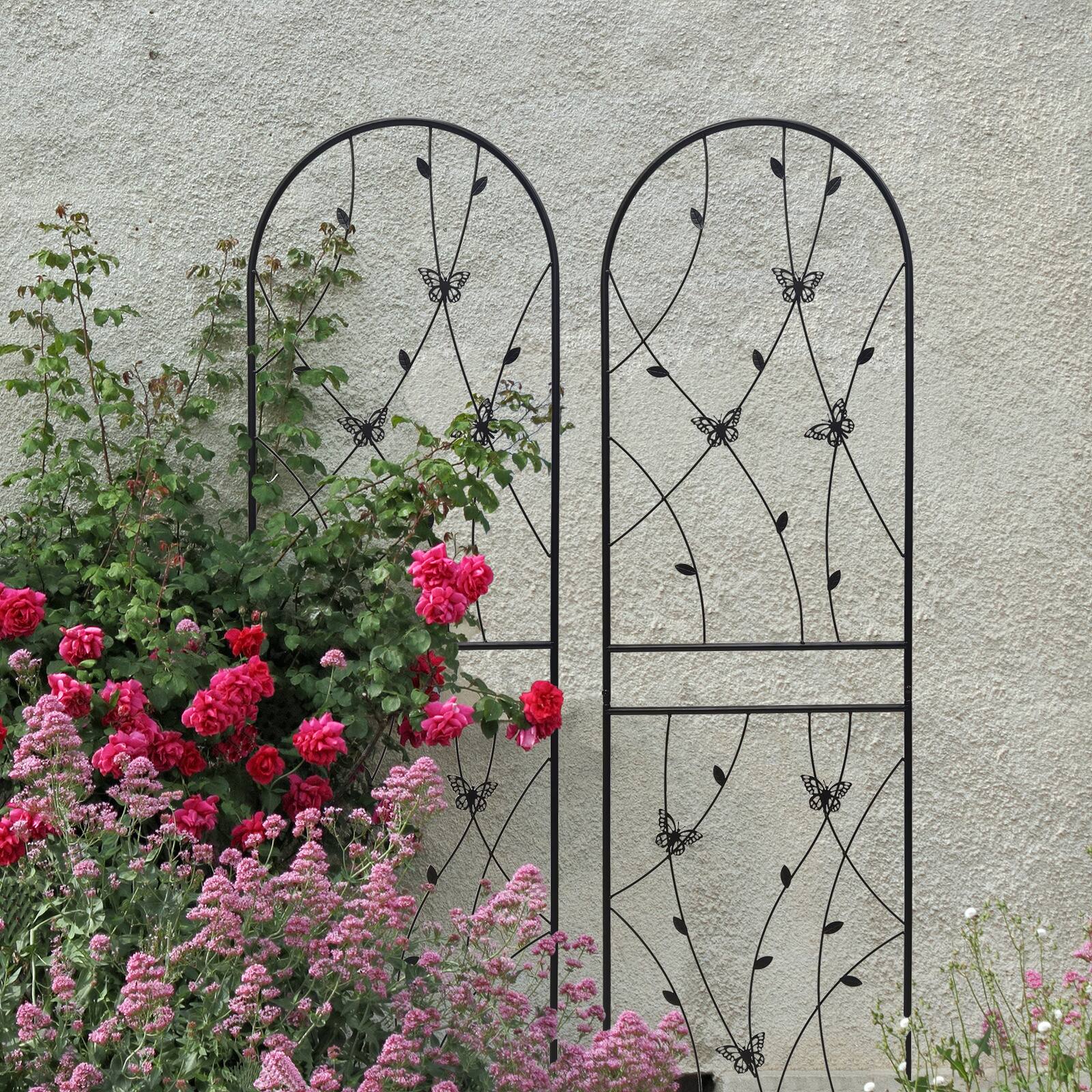 Alt View 2. Loheer - 4 Pack Rustproof Metal Garden Trellis 5.9 ft x 1.64 ft for Climbing Plants Butterfly Decor.