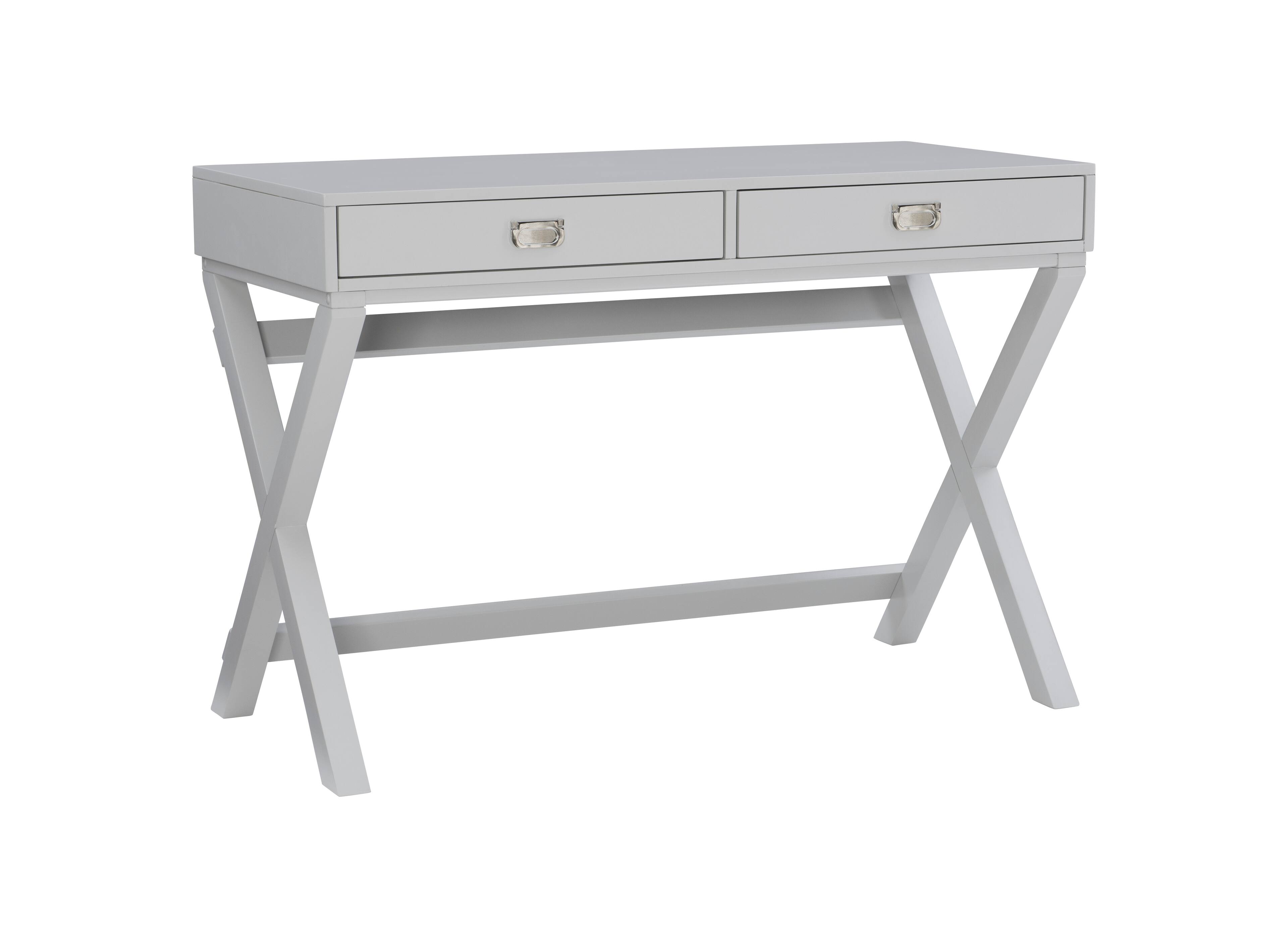 Front. Linon Home Décor - Penrose Two-Drawer Campaign-Style Writing Desk - Gray.