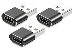 Entronix - USB-A to USB-C Adapter - 3-Pack for iPhone, Android, Tablets, and Laptops - Silver