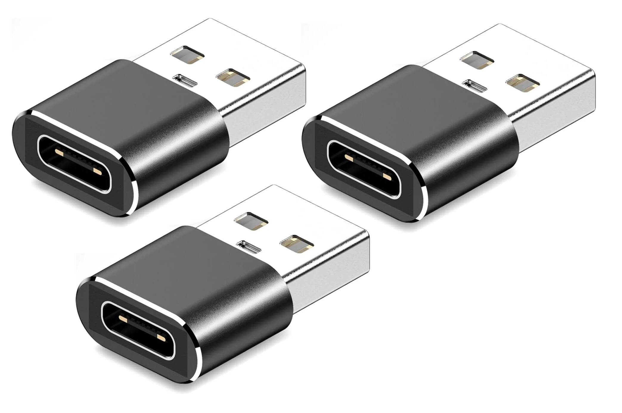 Front. Entronix - Entronix USB-A to USB-C Adapter - 3-Pack for Seamless Connectivity with iPhone, Android, and Laptops - Black.