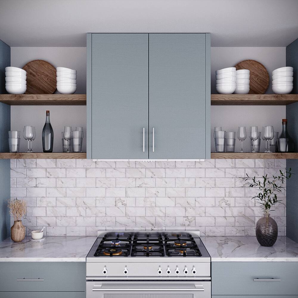 Left. Streamline - 36 in. Melisurgo Convertible Insert 350 CFM Range Hood, Baffle Filters, Push Button Control, LED Lights - Brushed Stainless Steel.