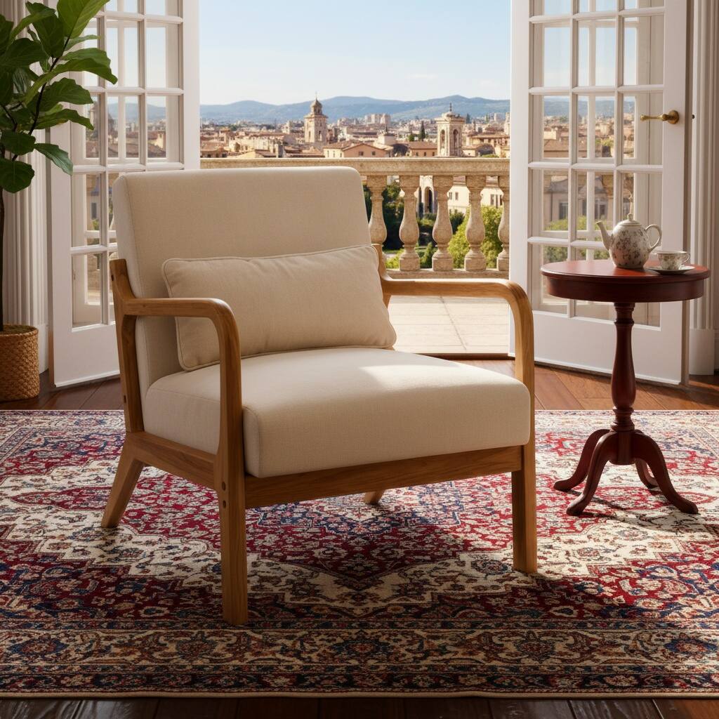 Alt View 5. Forest'nSky - Natural  Wood Mid Century Modern Office Chair with Solid Wood Frame & Lumbar Pillow with Beige Cushion - Beige.