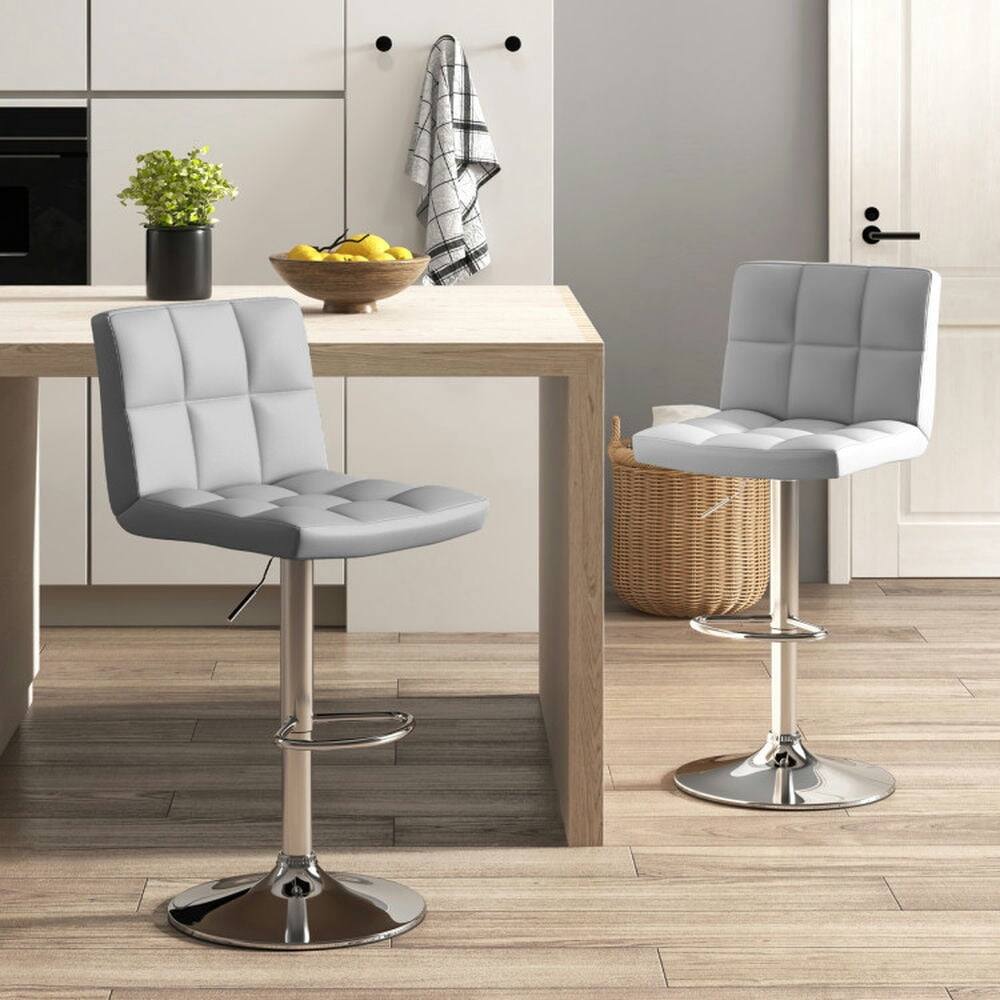 Alt View 4. Pefilos - Set of 2 Square Swivel Adjustable Bar Stools with Back and Footrest-Gray, Bar Height Stools, Counter Height Bar Stools f - Gray.