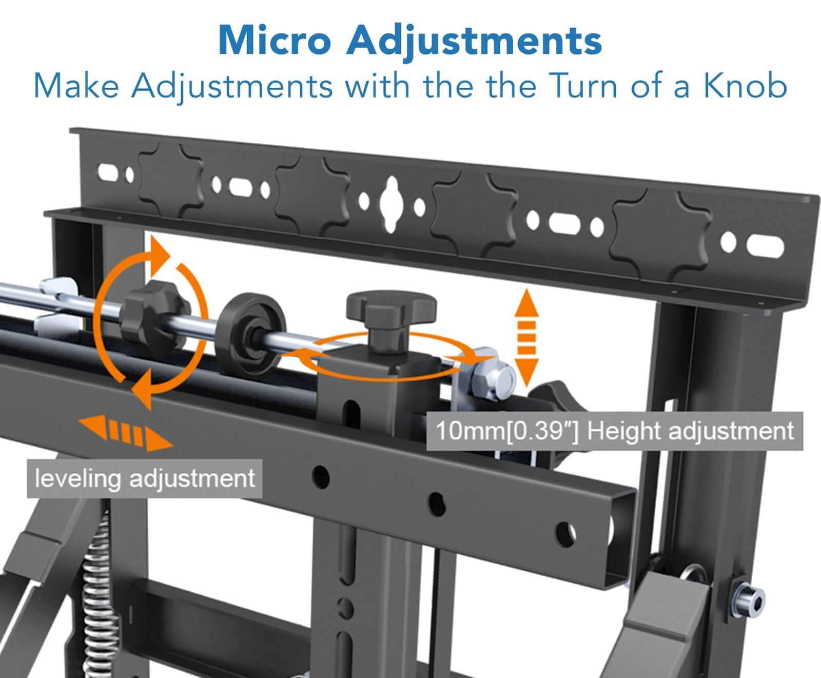 Micro Adjustments  
Make Adjustments with the Turn of a Knob  

10mm[0.39"] Height adjustment  
leveling adjustment