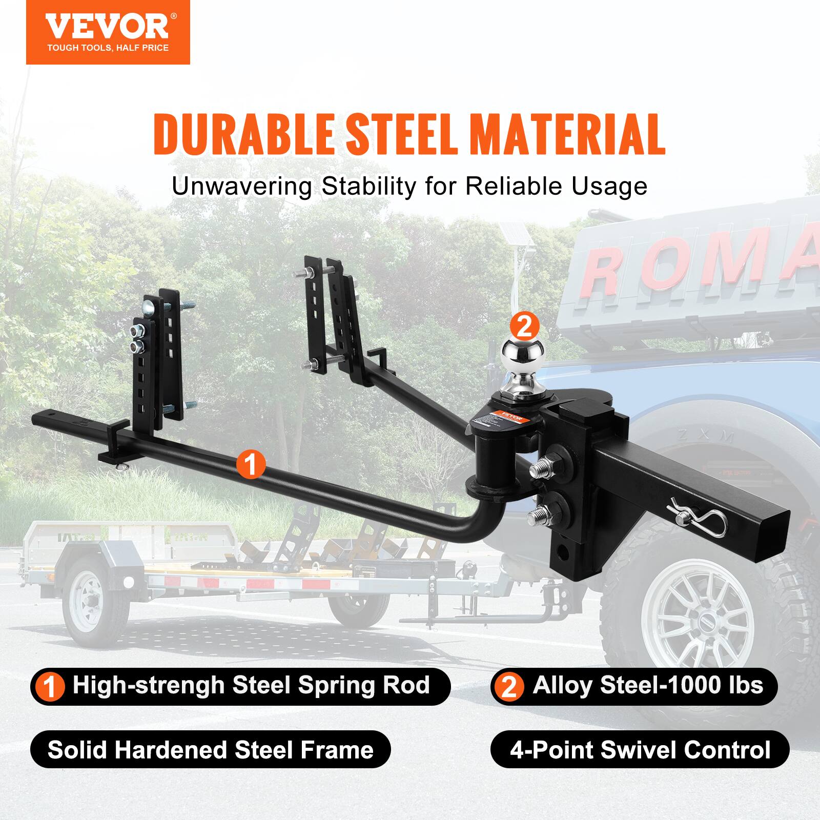 VEVOR TOUGH TOOLS. HALF PRICE DURABLE STEEL MATERIAL Unwavering Stability for Reliable Usage ROMA 2 1  2M X 1 High-strength Steel Spring Rod 2 Alloy Steel-1000 lbs Solid Hardened Steel Frame 4-Point Swivel Control