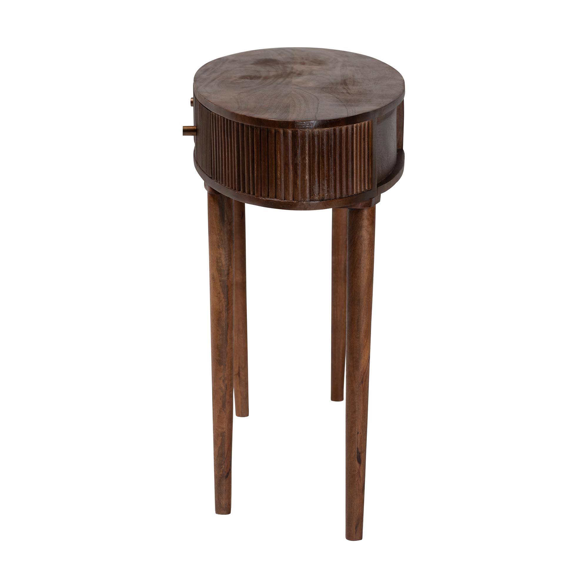 Back. Baxton Studio - Linore Fluted Wood Console Table - 2-Drawer Oval Accent Table for Living Room or Entryway - Dark Walnut Brown.