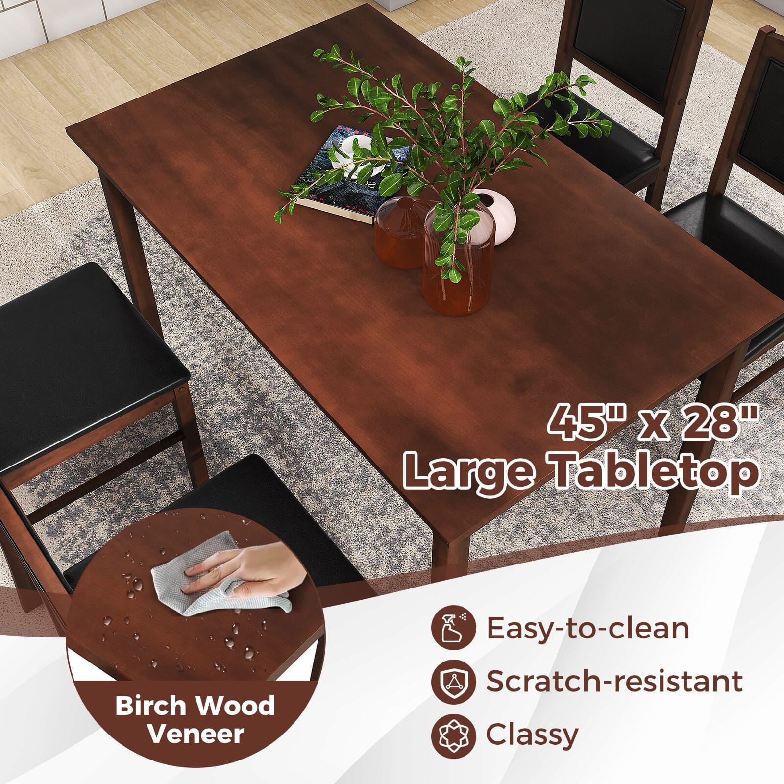 "45" X 28" Large Tabletop Birch Wood Veneer Easy-to-clean Scratch-resistant Classy"