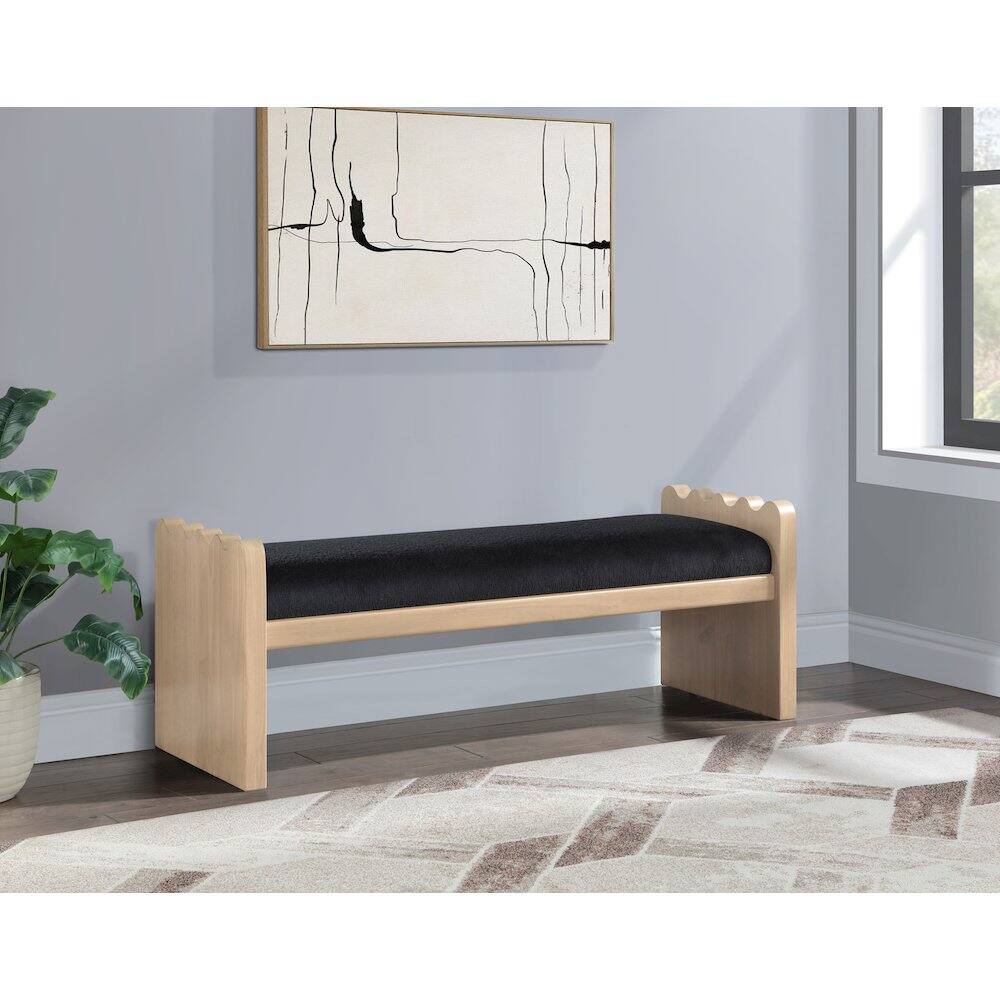 Alt View 1. Meridian Furniture - Sonia Black Velour Fur Fabric Bench - Black.