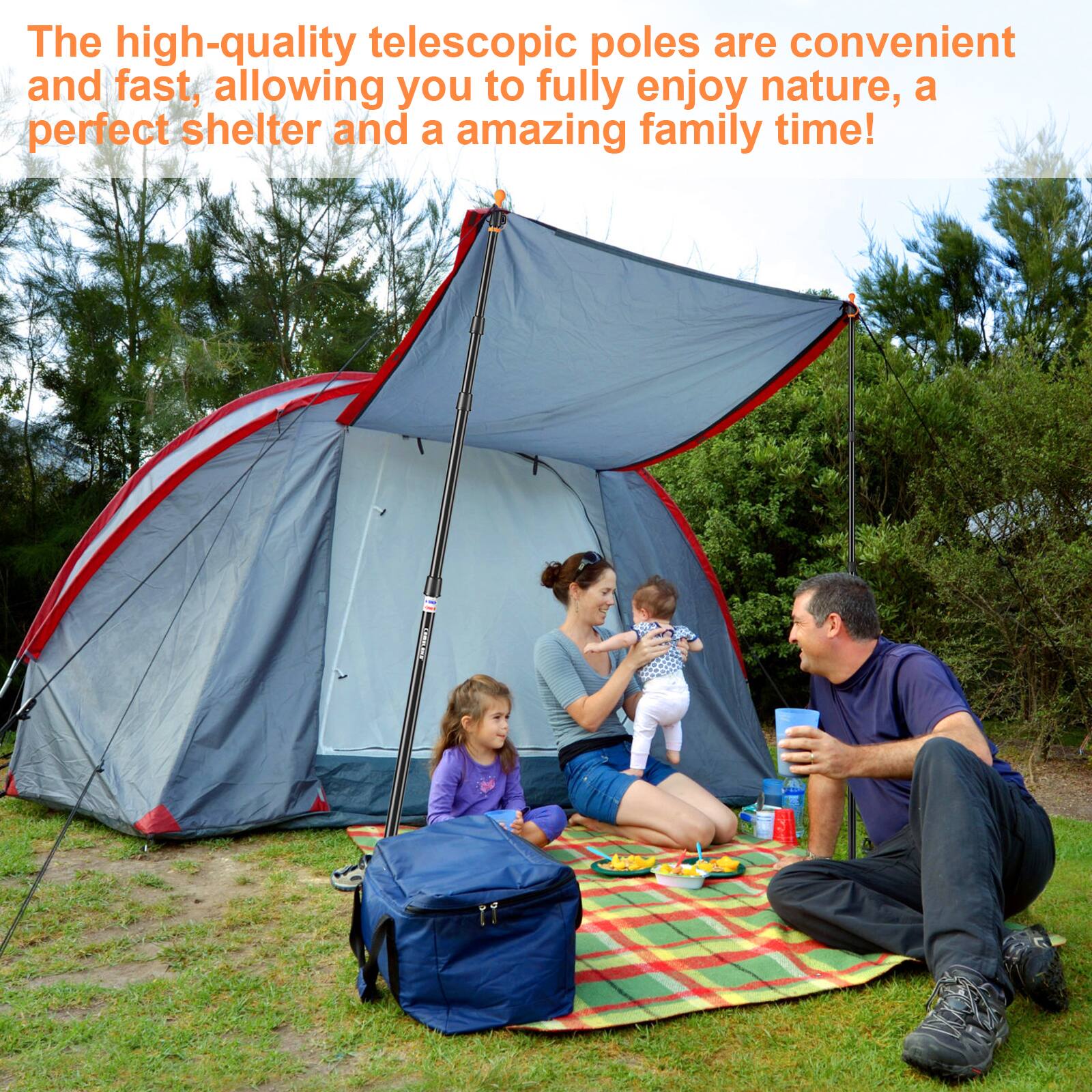 The high-quality telescopic poles are convenient and fast, allowing you to fully enjoy nature, a perfect shelter and a amazing family time!