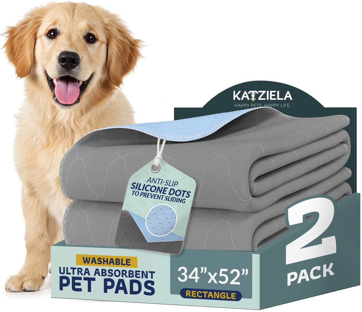 Katziela - Quick-Drying Washable Pee Pads for Dogs With Hook & Loop Rectangular - Gray