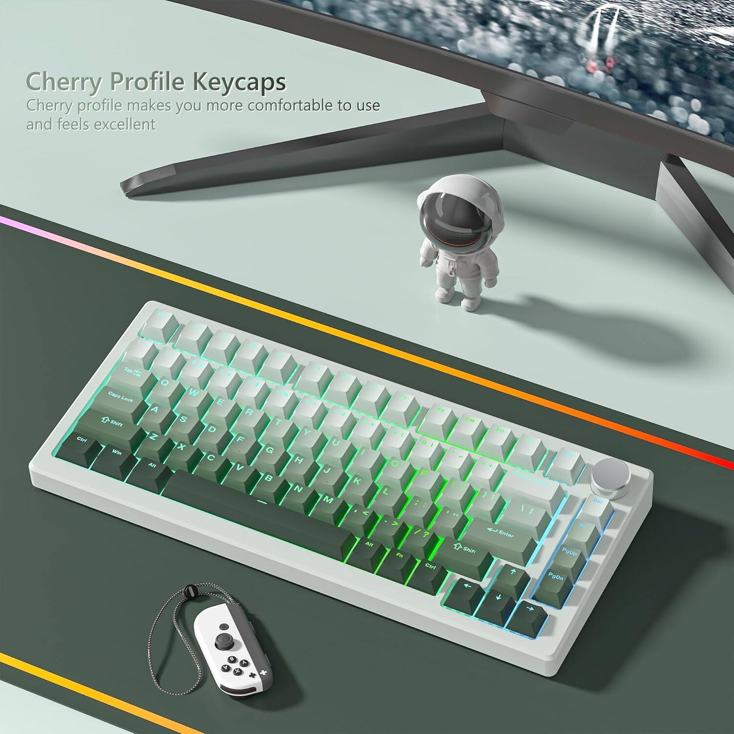 Cherry Profile Keycaps  
Cherry profile makes you more comfortable to use and feels excellent