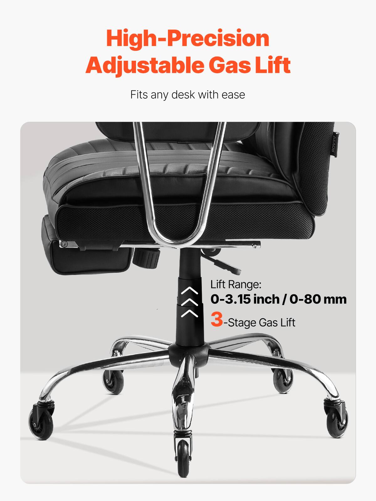 High-Precision Adjustable Gas Lift  
Fits any desk with ease  

Lift Range:  
0-3.15 inch / 0-80 mm  

3-Stage Gas Lift