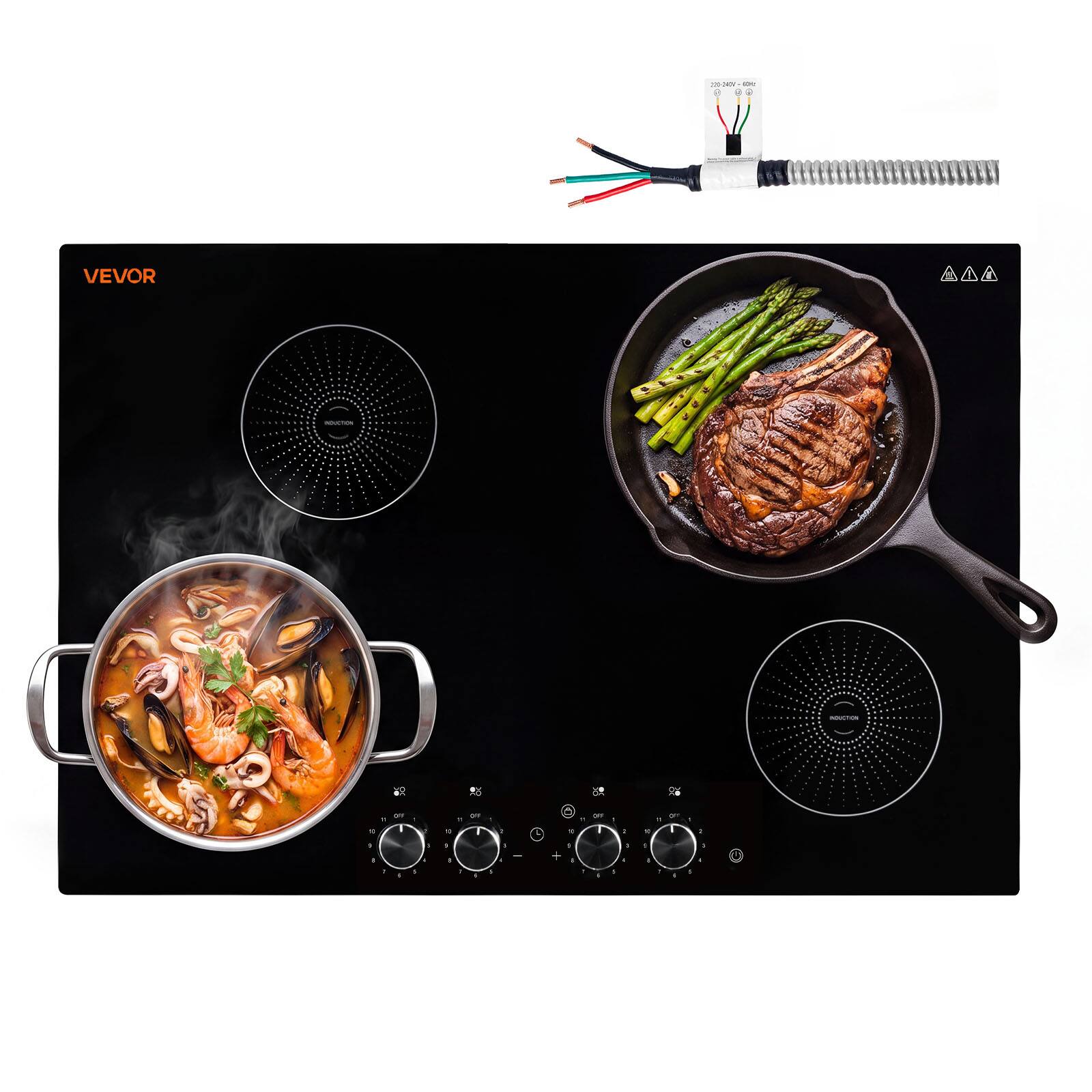 VEVOR - Induction Cooktop 30inch 4 Burners Built-in Electric Stove 220V 7200W, Low-Power Continuous Heating - Black