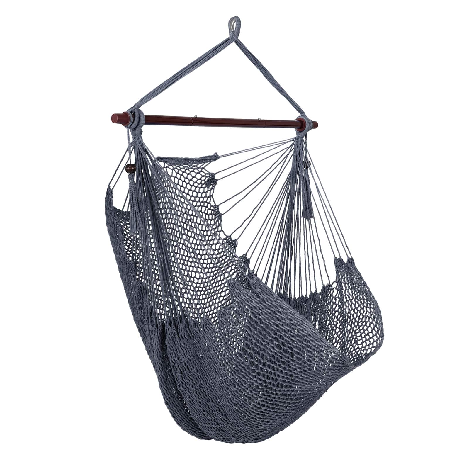 Gymax - Caribbean Hammock Chair Large Soft-Spun Hanging Chair w/ Metal Spreader Bar - Gray