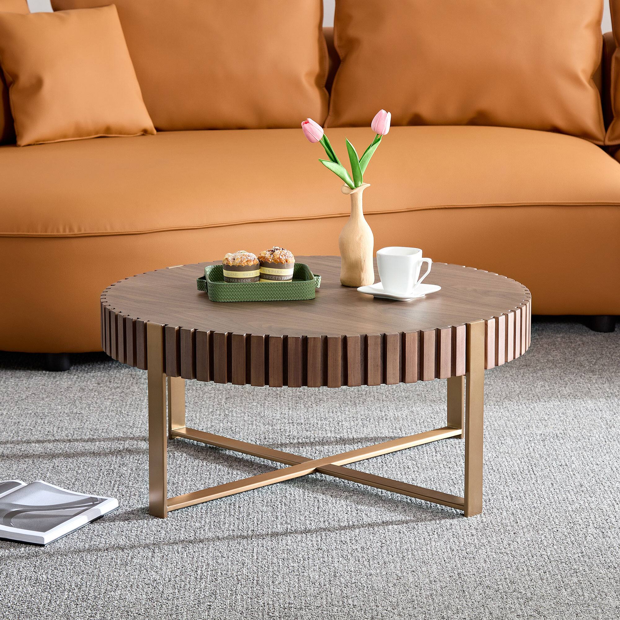 Alt View 1. APRILSOUL - Round Wood Coffee Table Living Room Small Space Apartment Modern Handcraft Drum Table Circle Wooden ASH - Brown.
