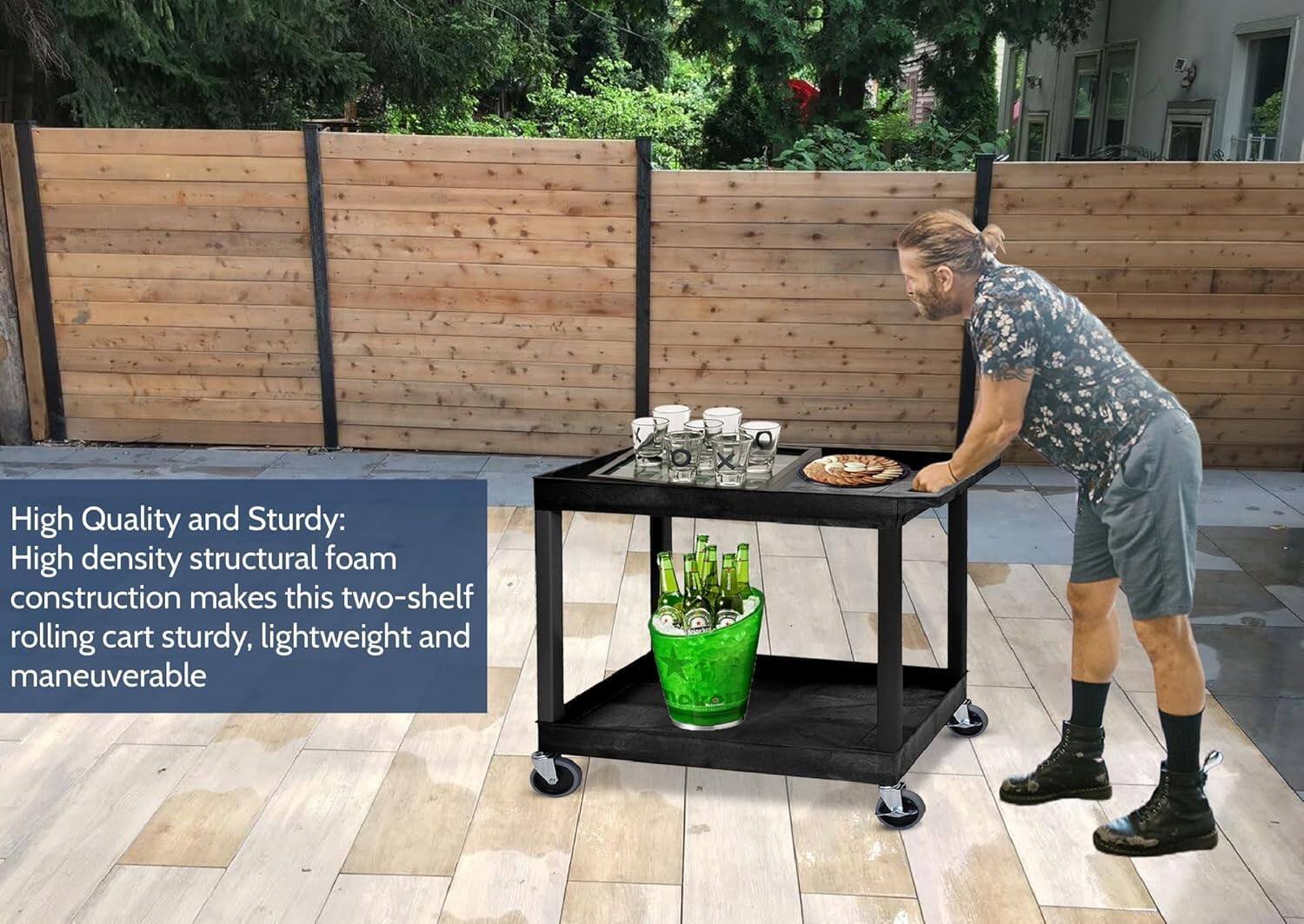 High Quality and Sturdy:  
High density structural foam construction makes this two-shelf rolling cart sturdy, lightweight and maneuverable