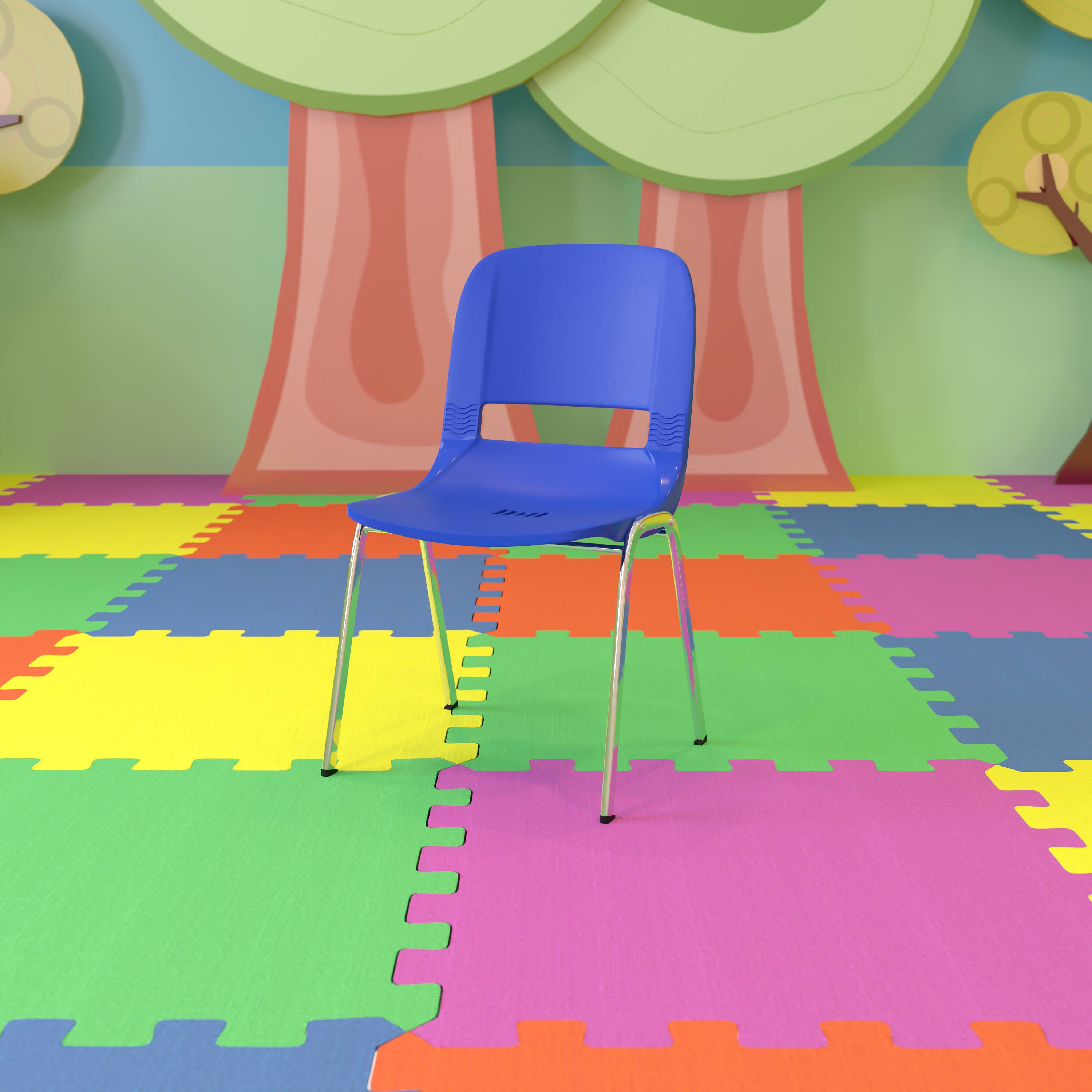 Alt View 1. Emma + Oliver - Ergonomic Shell Stack Chair - 16" Seat Daycare Home School - Navy Plastic/Chrome Frame.