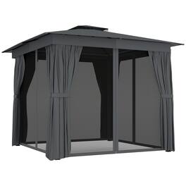 Outsunny - 10' x 10' Outdoor Patio Gazebo, Soft Top Gazebo Canopy Shelter with Double Roof, Curtains, Netting, Steel Frame