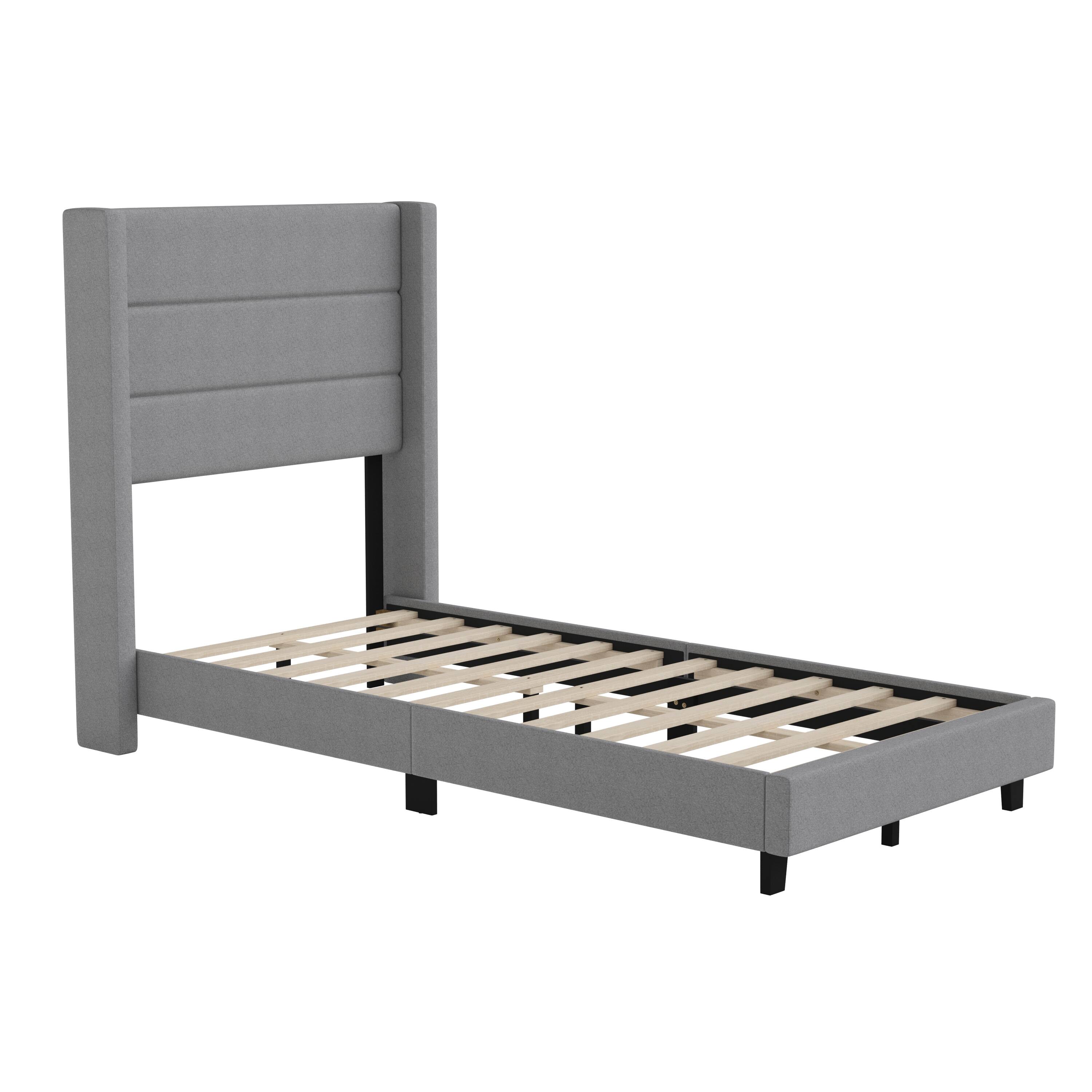 Alt View 1. Emma + Oliver - Upholstered Platform Bed with Wingback Headboard - Gray.