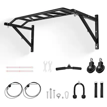 Front. VEVOR - Pull Up Bar,Multi-Grip Wall Mounted Pull Ups,50in Width Multifunctional Chin Up Training Station,Upper Body Workout Bars - Black.