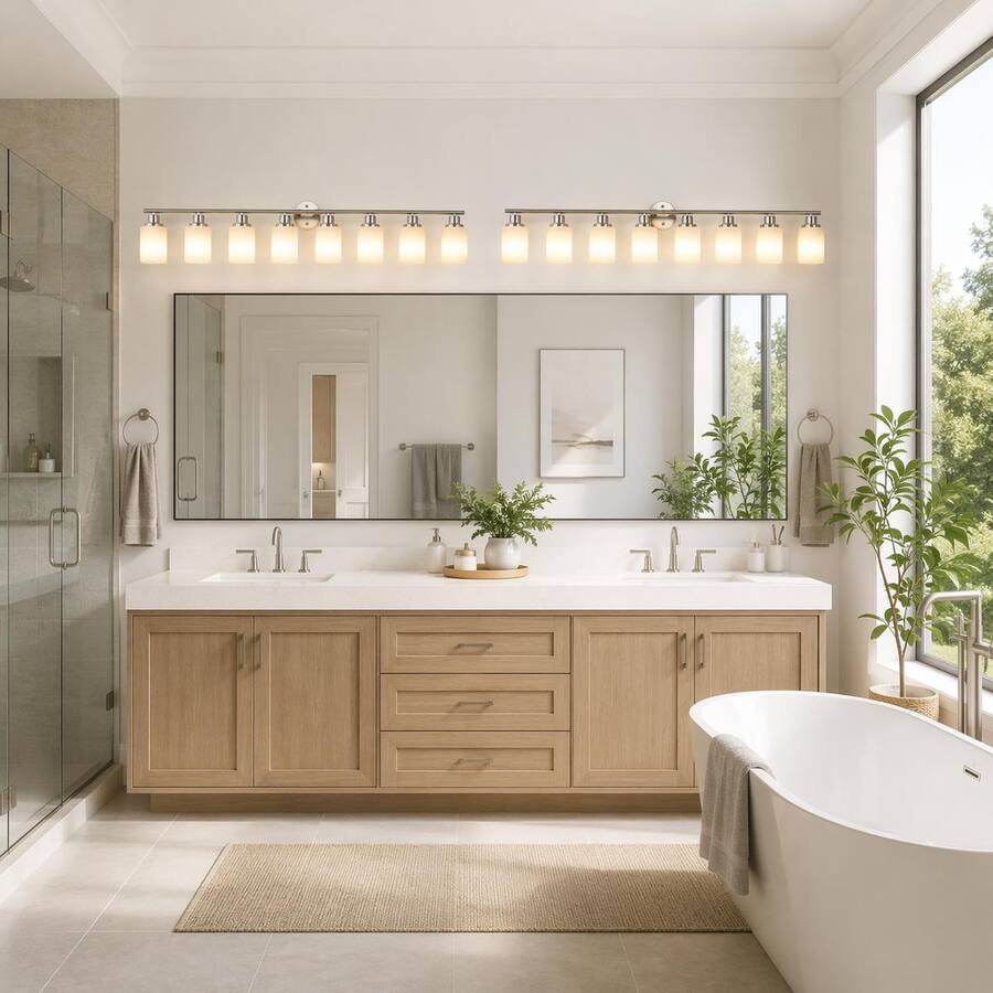 Forestud Light RYHNUYNE Brushed Nickel 8‑Light Bathroom Vanity Light, Modern Wall ...