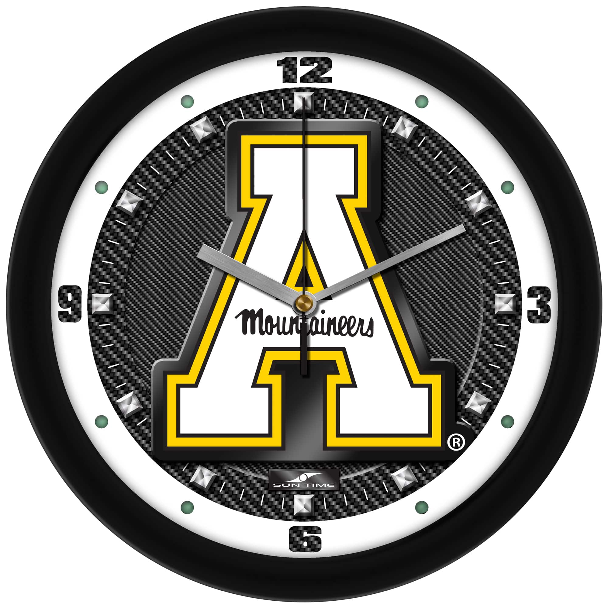 MpDirect - Appalachian State Mountaineers 11.5'' Suntime Premium Glass Face Carbon Fiber Wall Clock - Multicolor