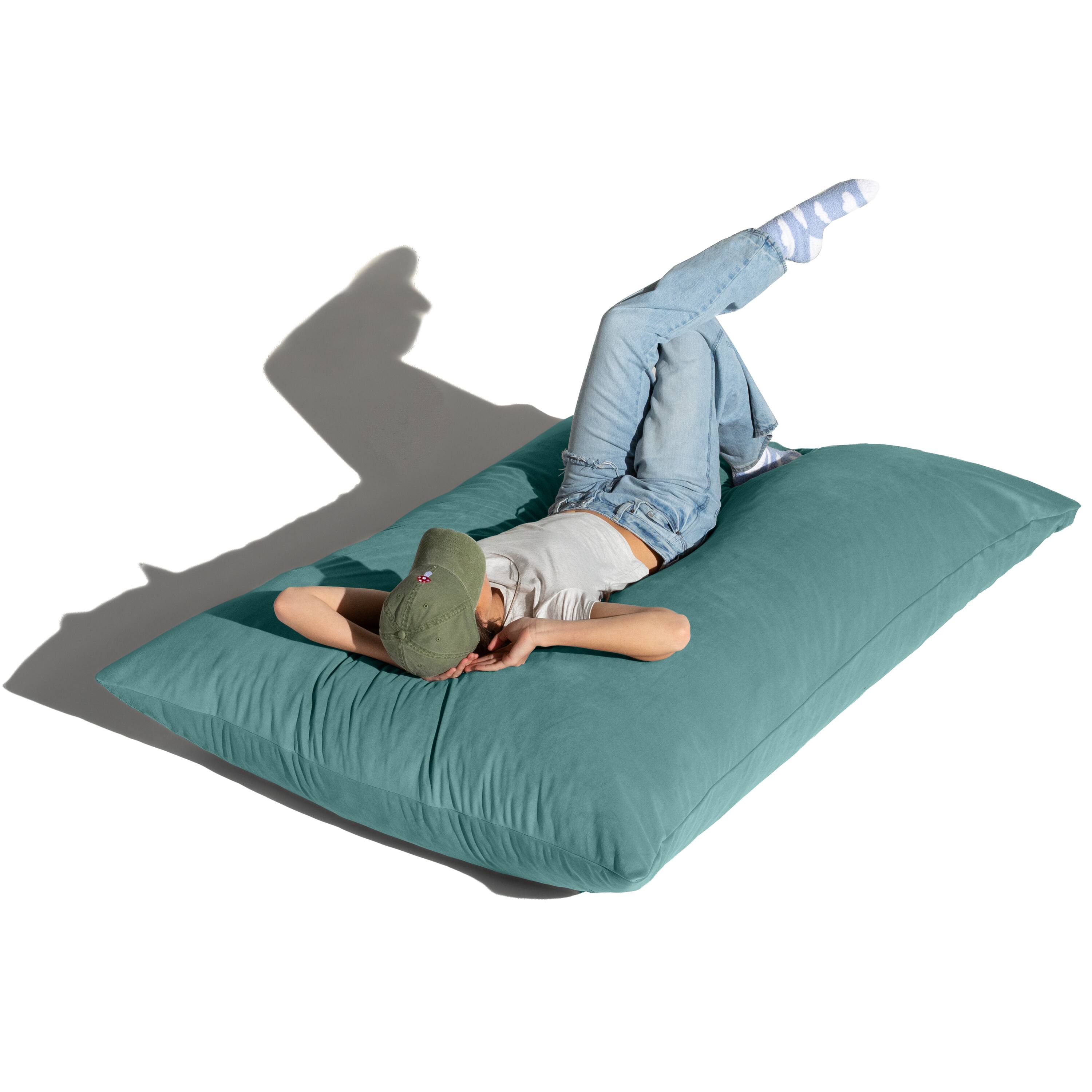 Left. Jaxx - Jaxx Pillow Saxx 5.5-Foot Décor Bean Bag Giant Floor Pillow Lounge, Lush Velvet Turquoise - Lush Velvet Turquoise.