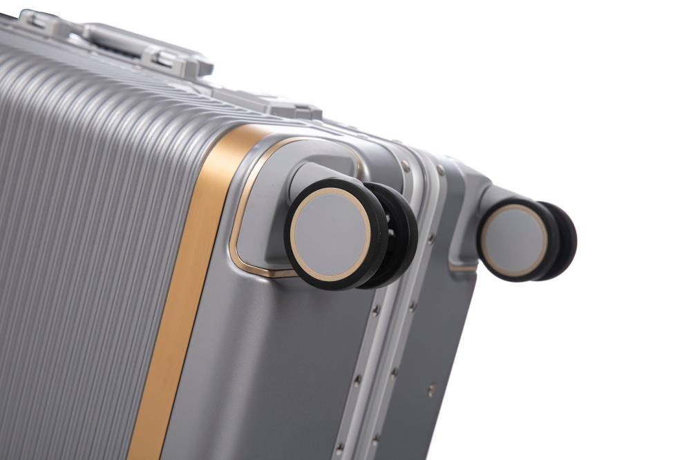 Alt View 3. BreeBe - 3-Piece Luggage Set 20/24/28'', PC & Aluminum Hardshell Suitcases with Stylish Aluminum Frame & Password Lock for Travel - Silver.