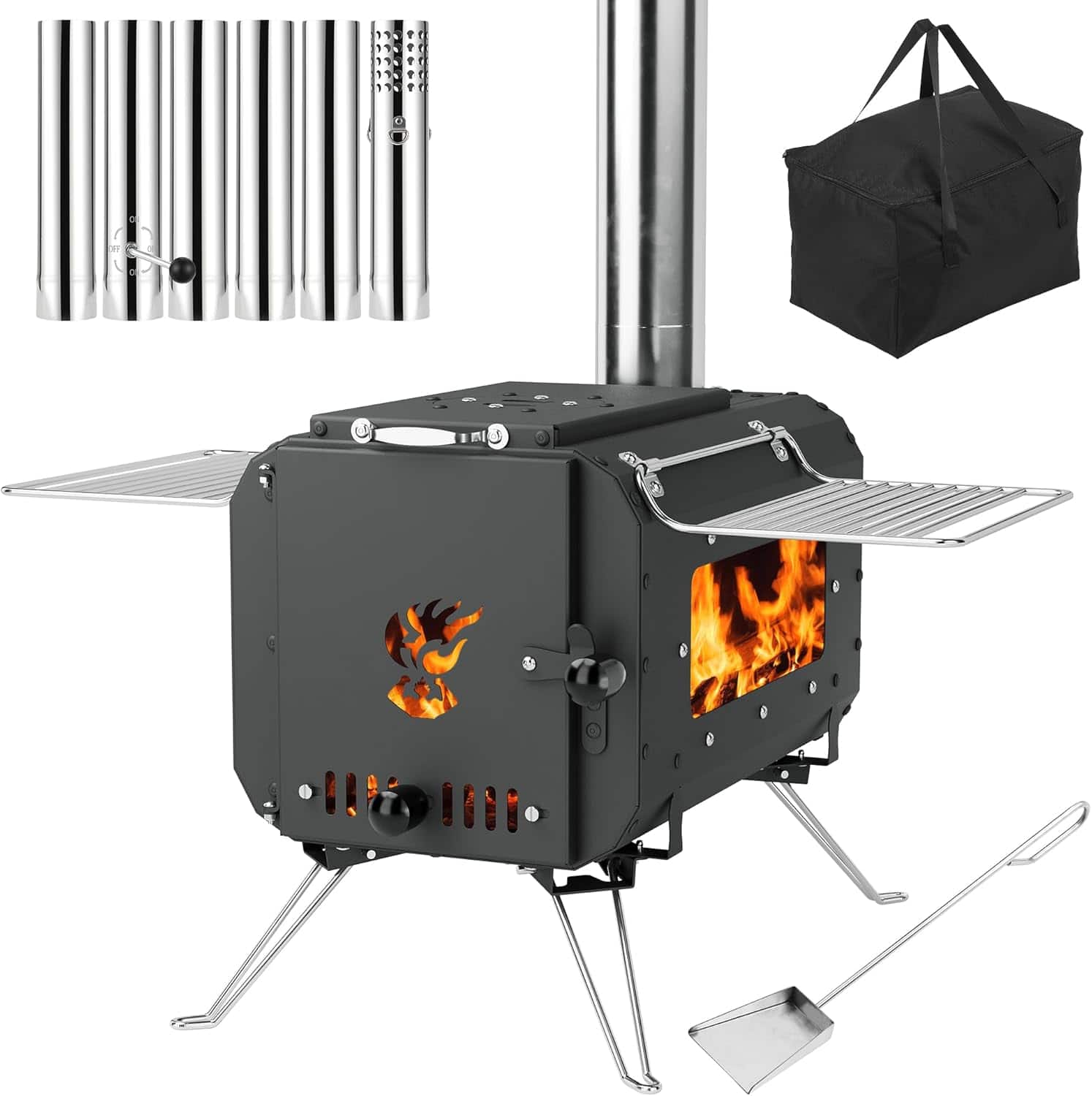 Homhougo - Outdoor Portable Wood Stove, Tent Stove,Wood Burning Stove for Camping,Cast Iron Wood Stove,Tent Heaters for - Black